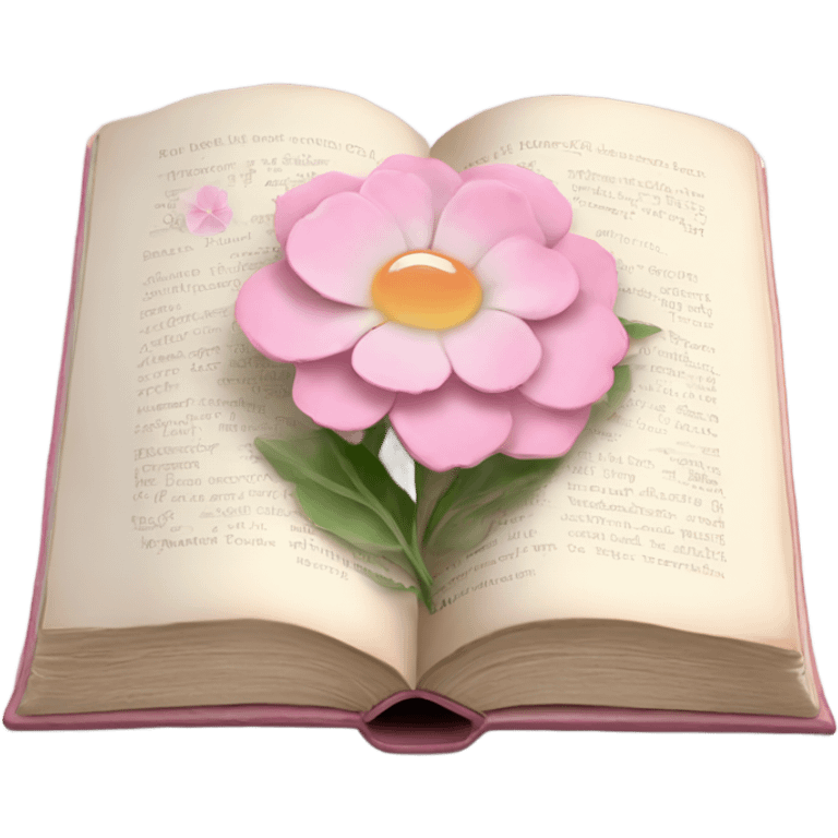 Realistic Open book with light pink flower inside emoji