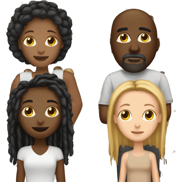 white mom with brown hair and black dad with dreads and biracial tan daughters emoji