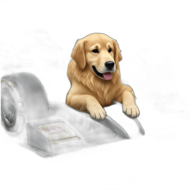 Golden retriever inside a F1 car emoji