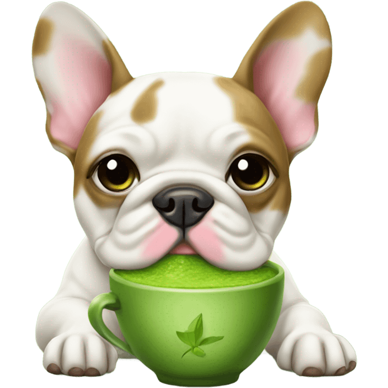 French bull dog drinking a matcha emoji