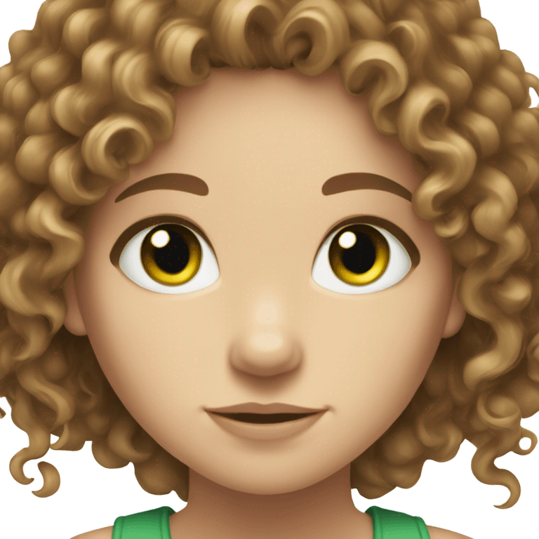 curly brown hair, girl, green eyes, white skin emoji