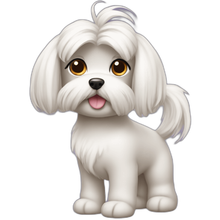 Maltese dog with pony-tail hairstyle emoji