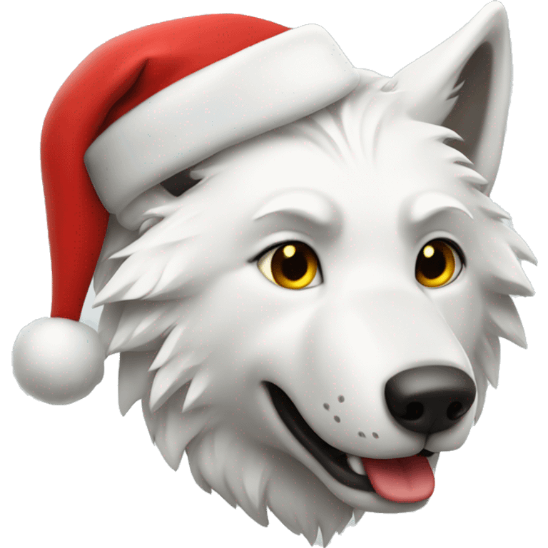 White wolf wearing Santa hat  emoji