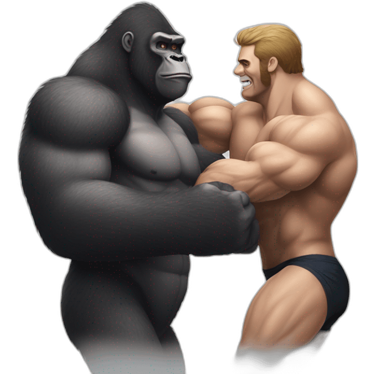 Very buff Gorilla beats man arms wrestling emoji