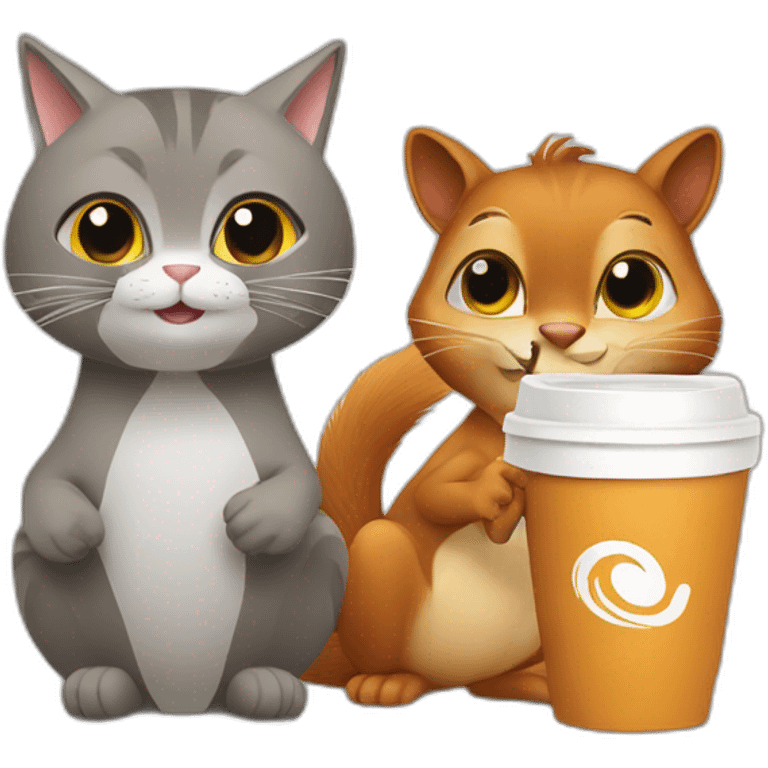 cat and squirrel drink coffee emoji