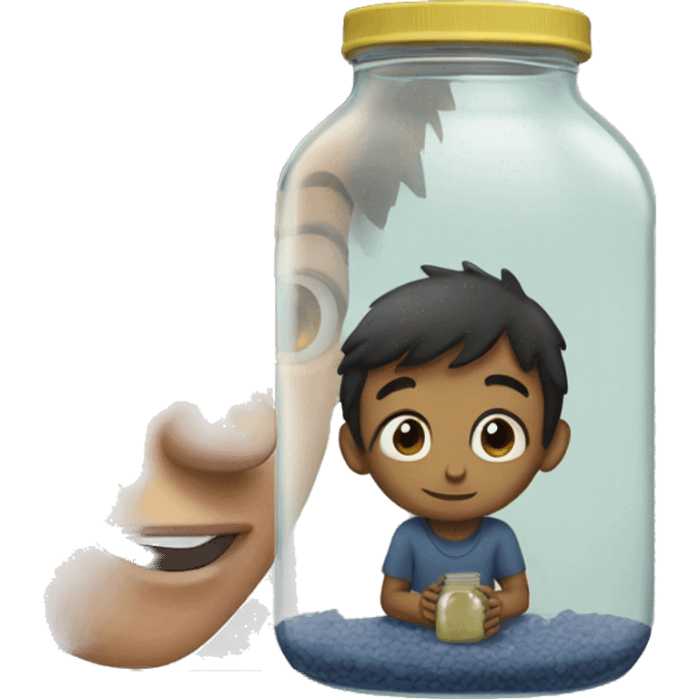 boy looking at a jar full of housefly emoji