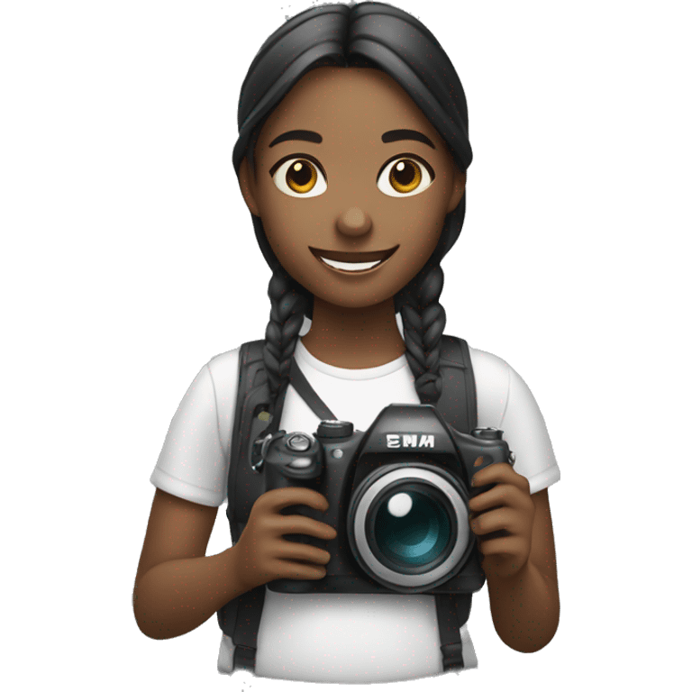 smiling girl holding camera emoji