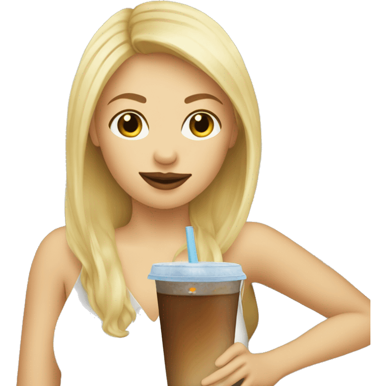 blonde girl drinking iced coffee emoji