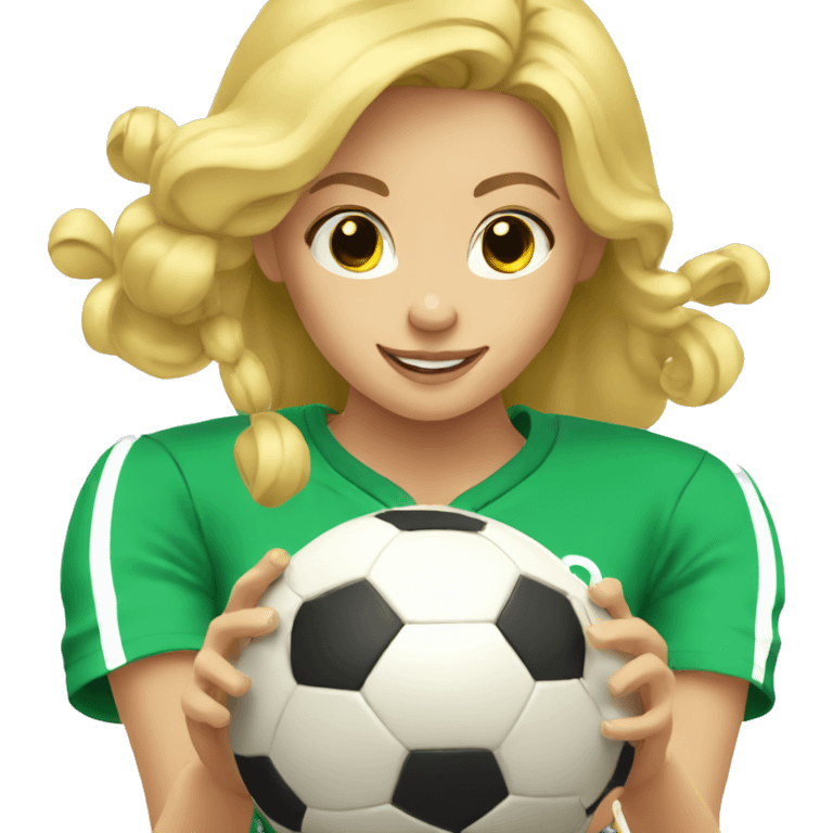 blond woman spinning a soccer ball on her hands emoji