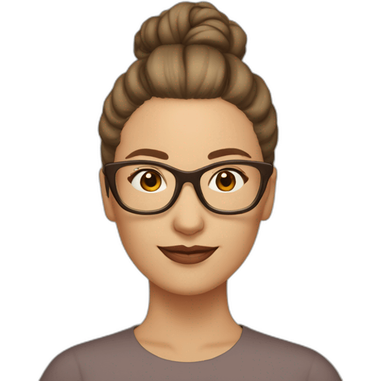 Woman, middle aged, light beige skin, brown hair in a bun, rectangle glasses emoji