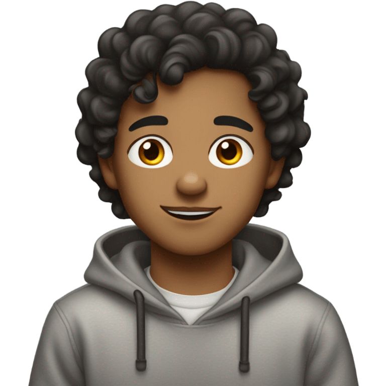 Mysterious Light Brown-skinned boy with beautiful black wavy hair and a Little moustache and with earrings wearing a grey sweat-shirt emoji