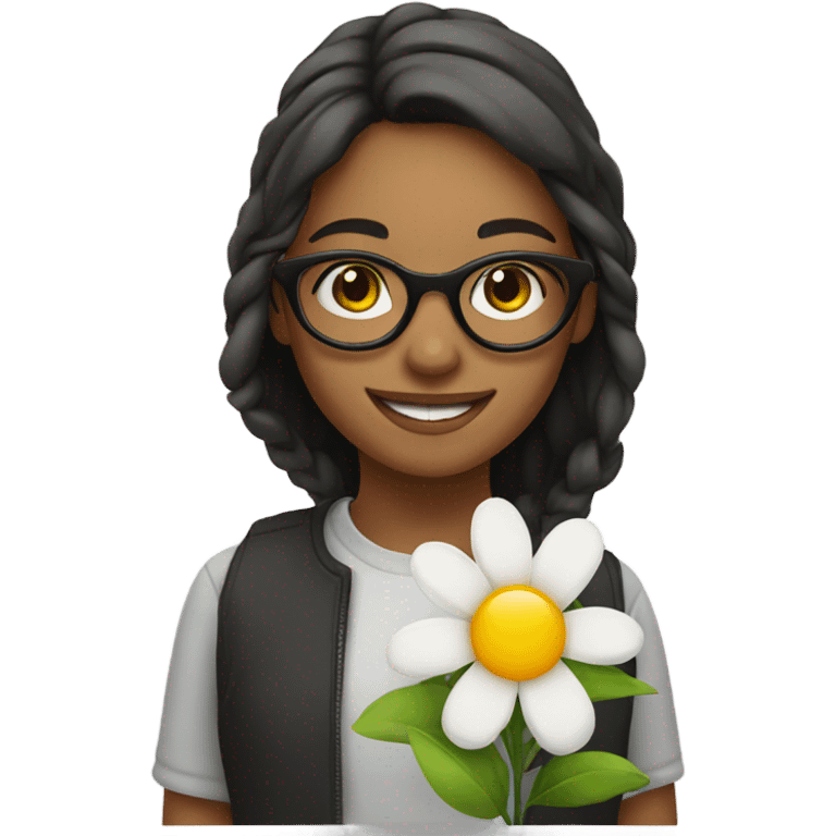 smiling girl with glasses and flower  emoji