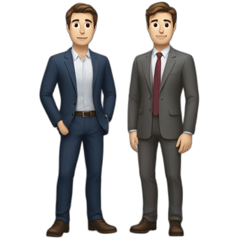 2 business men with brown hair standing masculine next to each other emoji