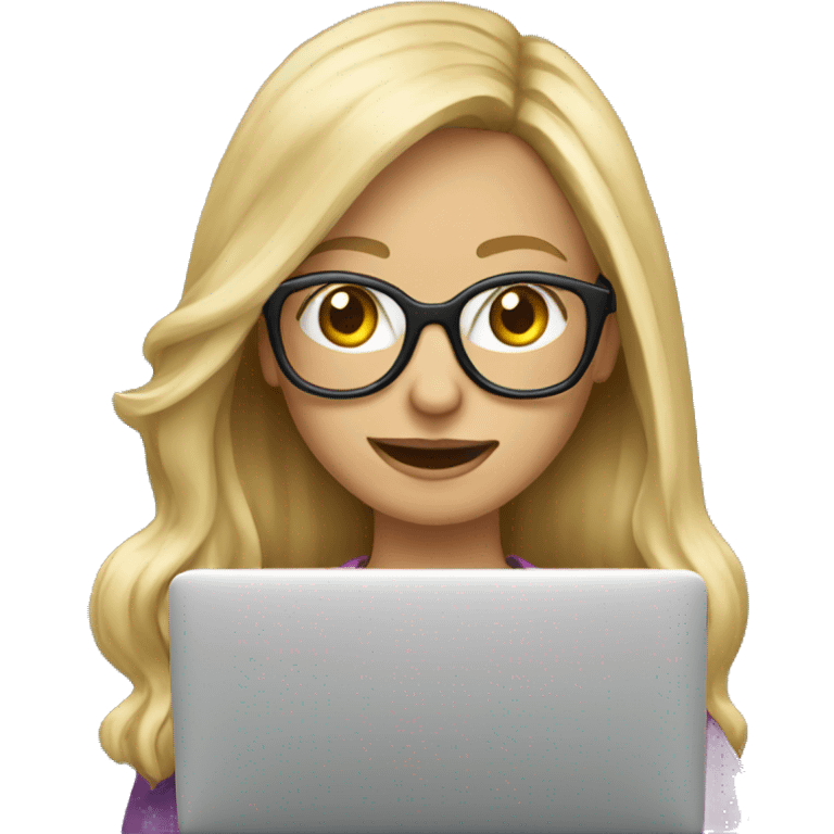 Long blonde hair girl with glasses behind laptop emoji