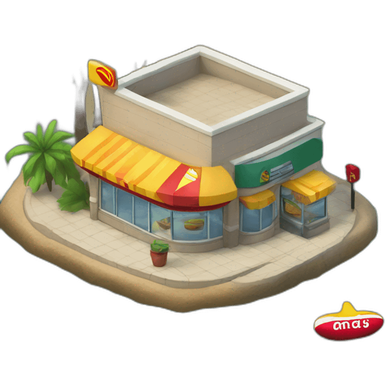 McDonalds store on a small island surrounded by water emoji