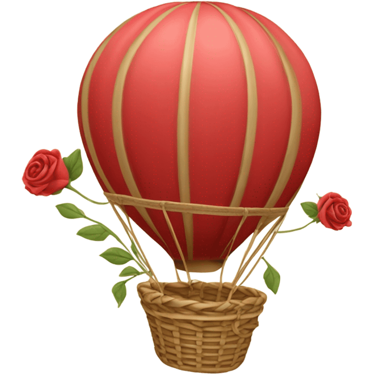 red hot air balloon and beige basket with roses emoji