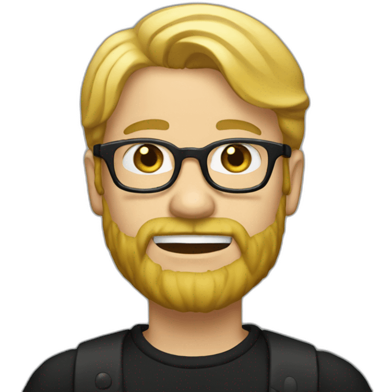 The man is blond with a beard and glasses in black clothes emoji