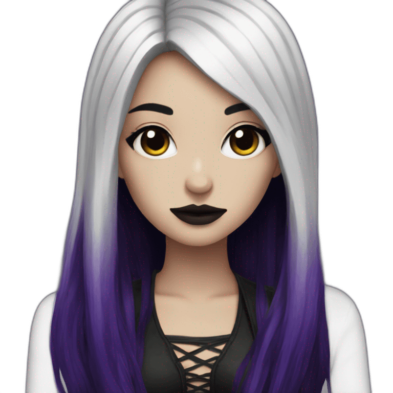 gothic girl long dark black and purple hair emoji