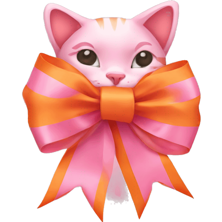 Pink bow ribbon with orange cat emoji