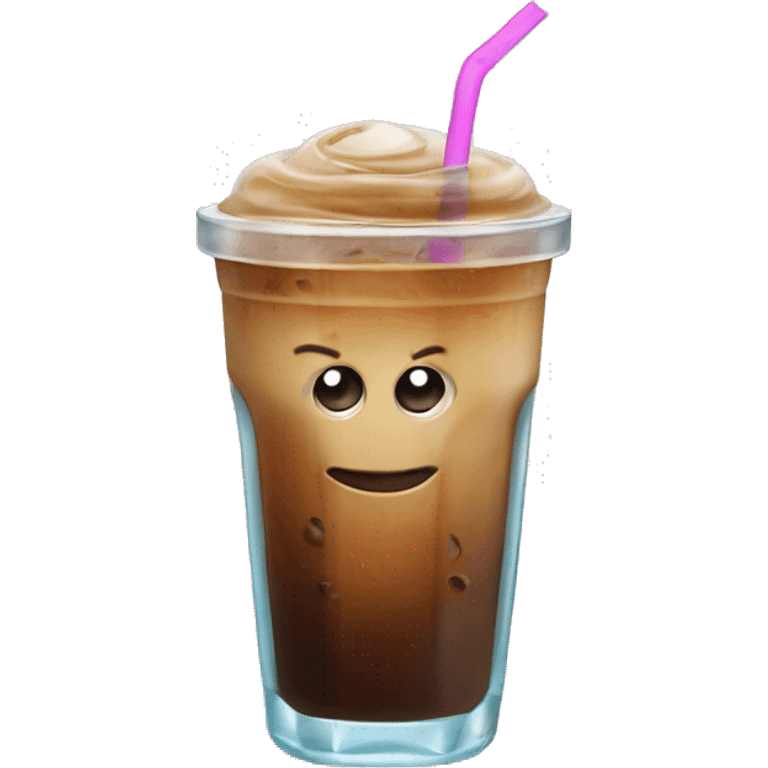 Iced coffee in a glass with a glass straw emoji