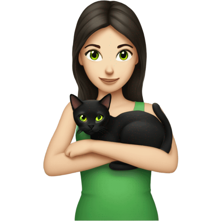 Brunette girl with her green eyed black cat  emoji