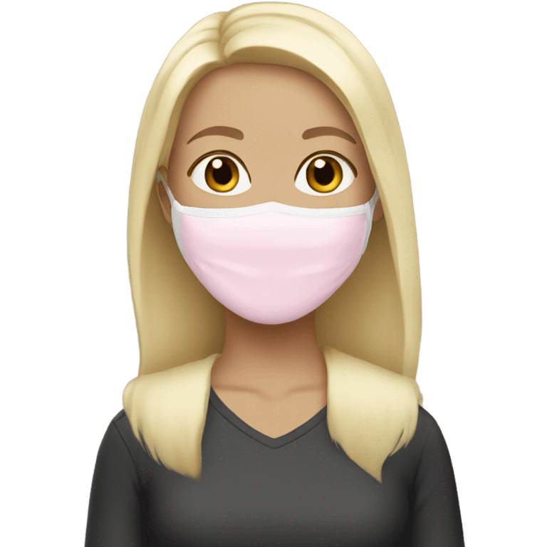 blonde girl with a light pink face mask on  emoji