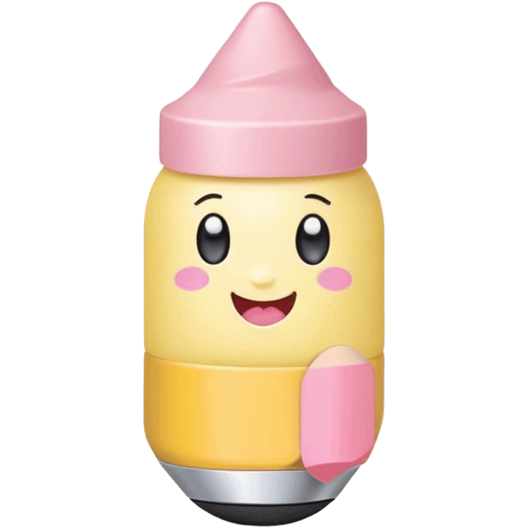 Cute Kawaii Fat Pencil, round and chunky, soft pastel yellow with a cute eraser cap, tiny winking face, glowing highlights, cheerful and ready for doodles! emoji