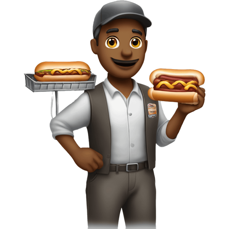 hot dog vendor holding a hot dog in his hand with a cart emoji