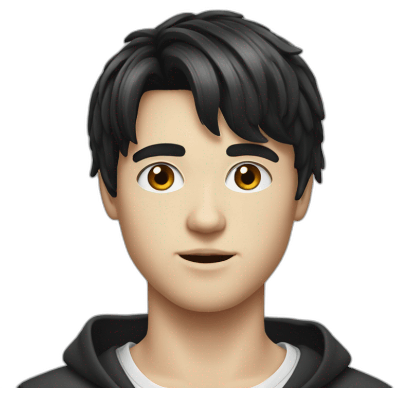 realistic white teenager guy with black bangs that are styled up emoji