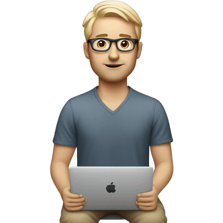 white-skinned product designer sitting with macbook emoji