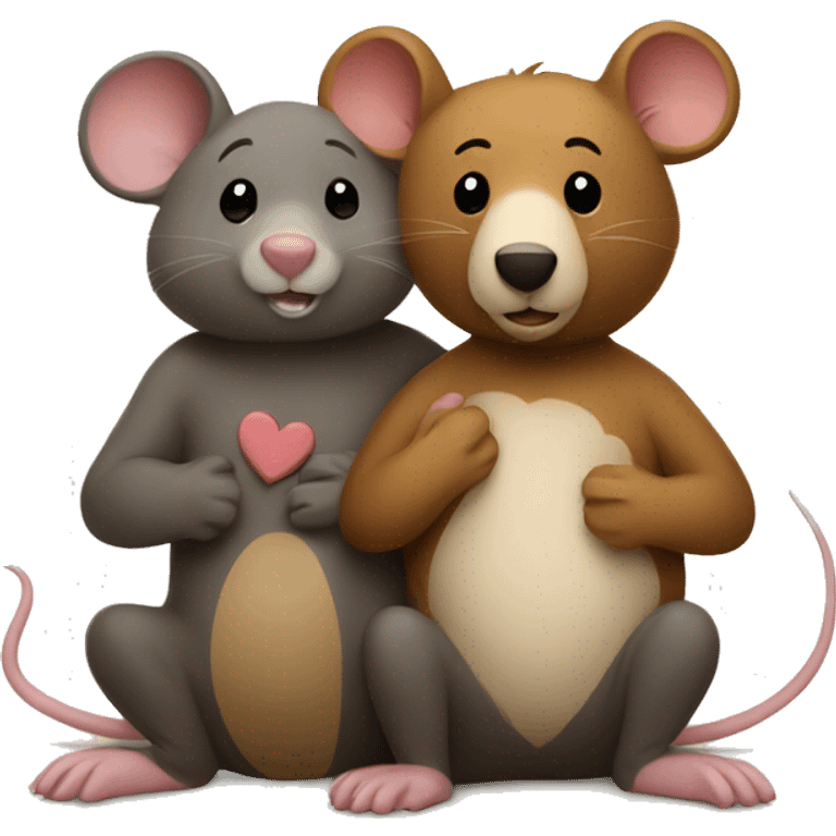 mouse and bear sitting next to each other, in love emoji