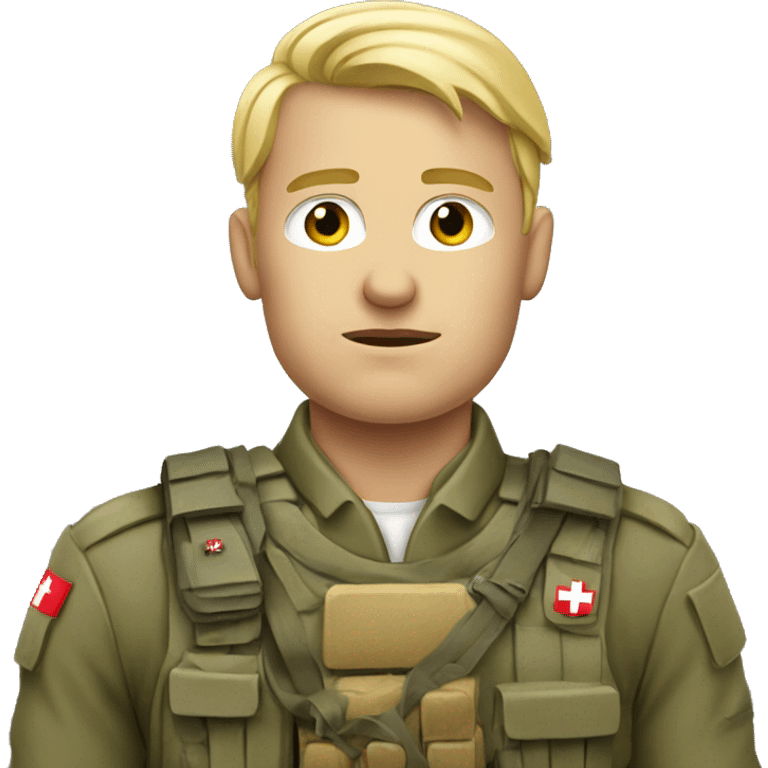 A swiss soldier, that is blond and looks not amused emoji