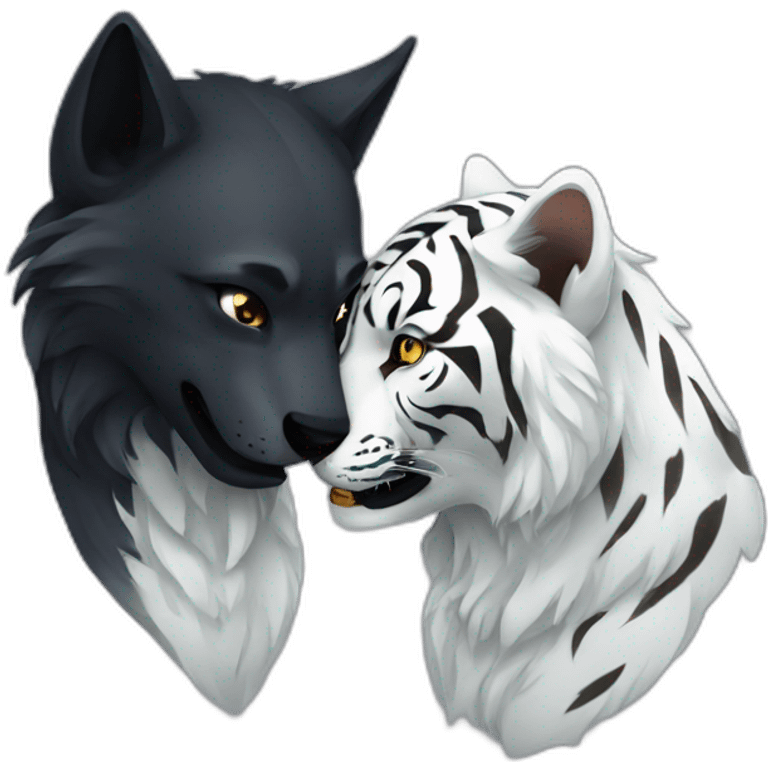 Black wolf kiss white tiger emoji