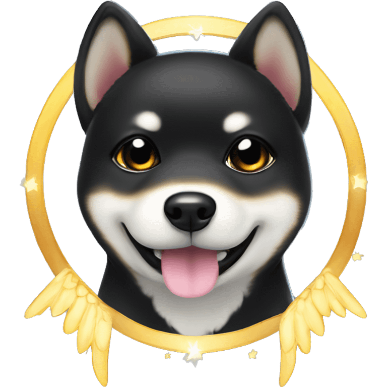 Black Shiba Inu angel | face | fantasy | halo | innocent | smiling face with halo emoji