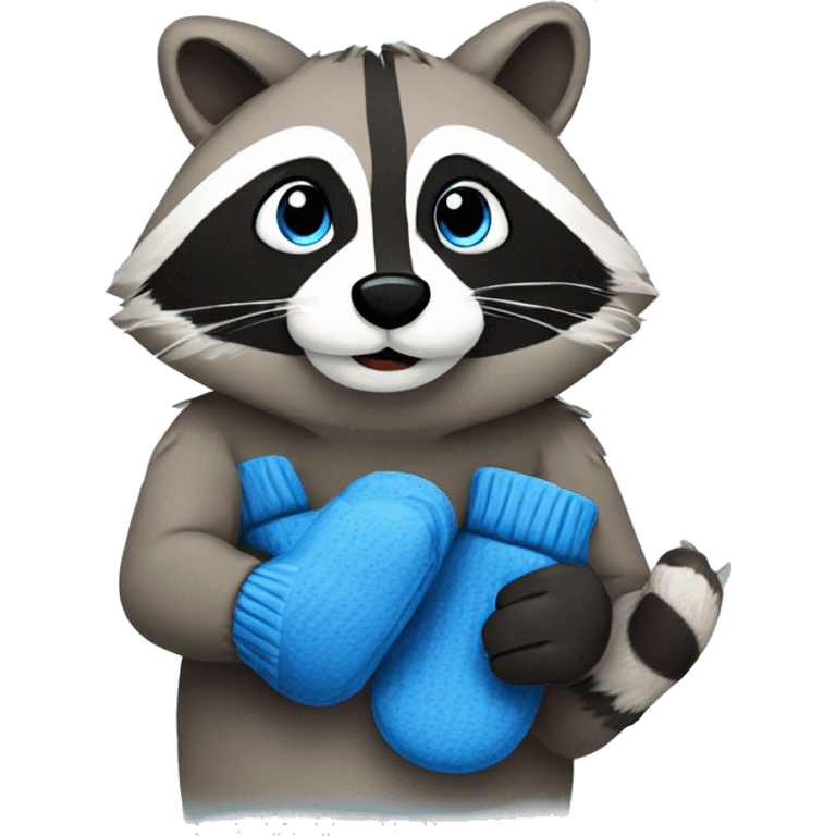 Raccoon wearing blue mittens emoji