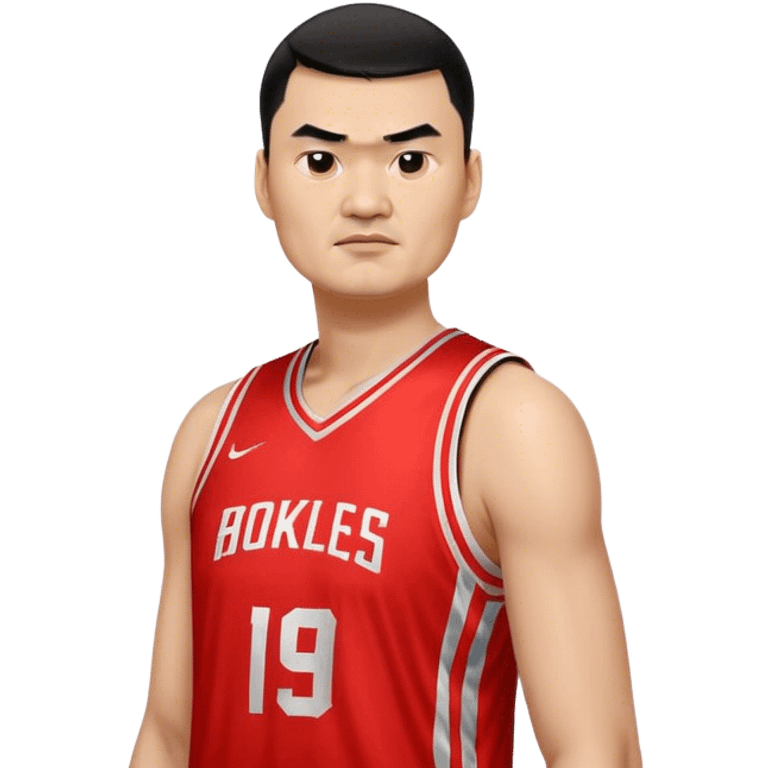 Yao Ming – Cinematic Realistic Portrait of Yao Ming, depicted as a towering basketball icon in a modern uniform, with a gentle yet determined expression and dynamic arena lighting that highlights his immense stature and graceful athleticism. emoji