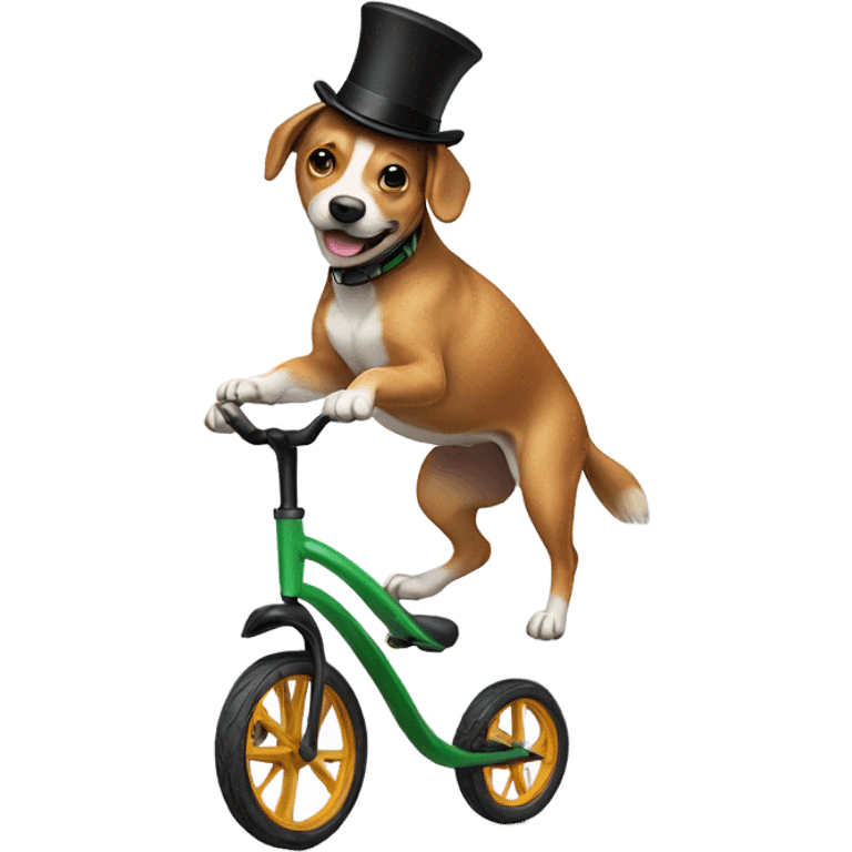 Dog riding a unicycle with top hat emoji