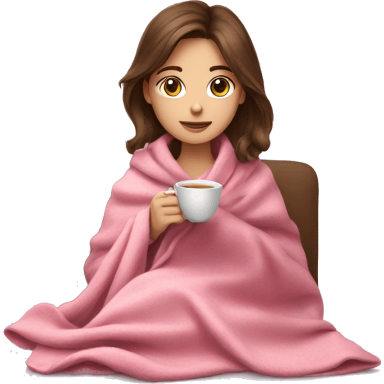 brown hair girl drinking tea with cozy pink blanket emoji