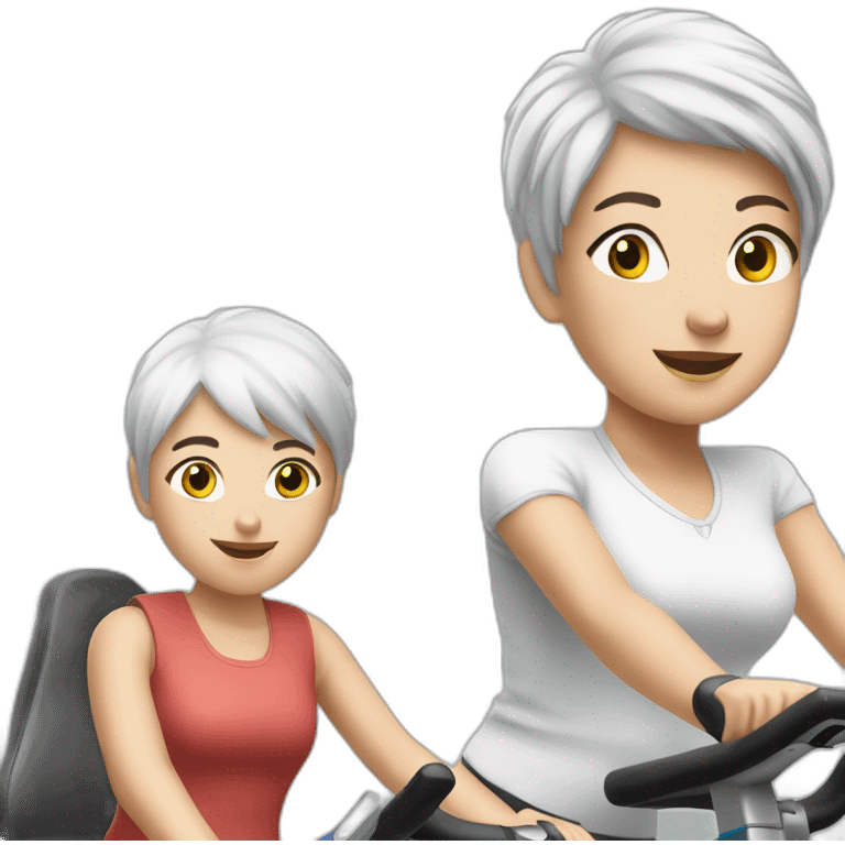 realistic exercise bike and girl with short white hair emoji