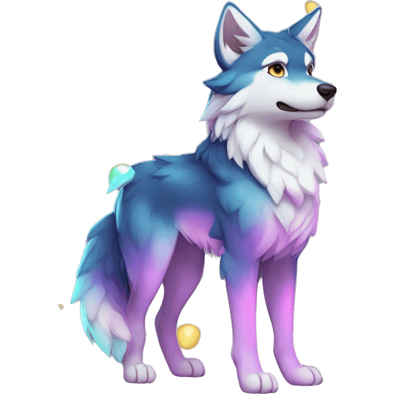 Colorful Shiny Fionbri-Falvie-sparkle-wolf-sona with markings full body emoji