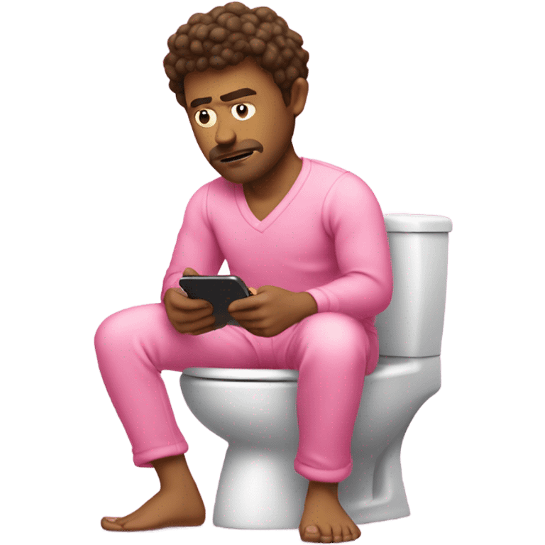 man stressing on toilet with pink panama’s and a pink phone emoji