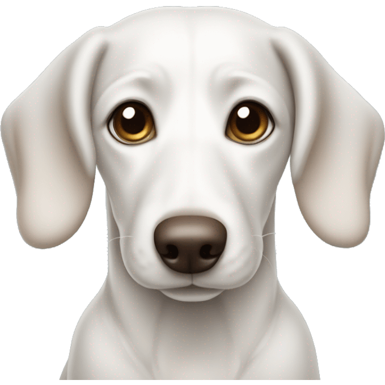 White wiener dog with gray and brown details and bright blue eyes emoji