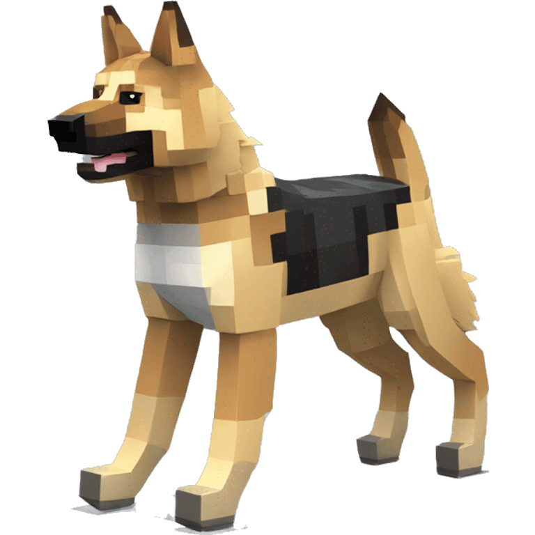 Pixel Minecraft blocky made of blocks wolf tame wolf German shepherd dog Alsatian gsd dog running walking full emoji