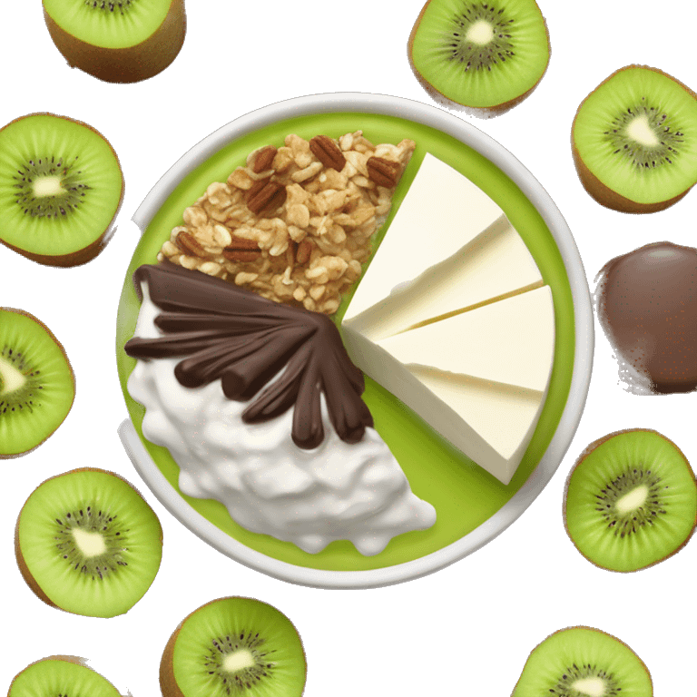 Bol de fromage blanc avec muesli au chocolat avec un kiwi et du miel  emoji