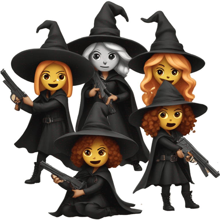 coven of witches with a gun emoji