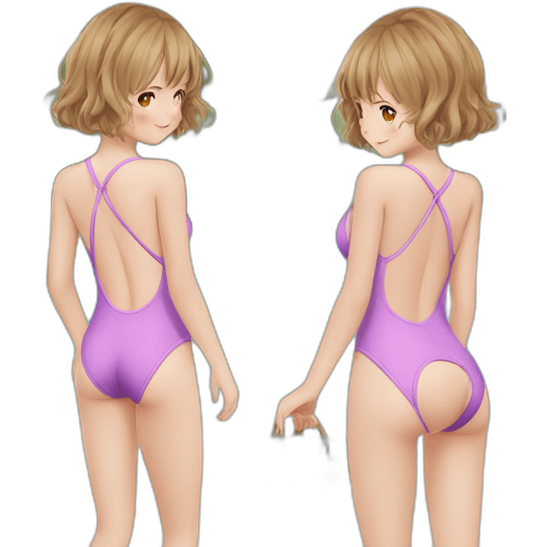 upperbody female young child light skin one-piece swimsuit backless back cute adorable sweet emoji