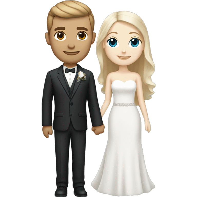 Wedding couple, groom white skin with brown hair and brown eyes, bright with white skin blonde hair and blue eyes emoji