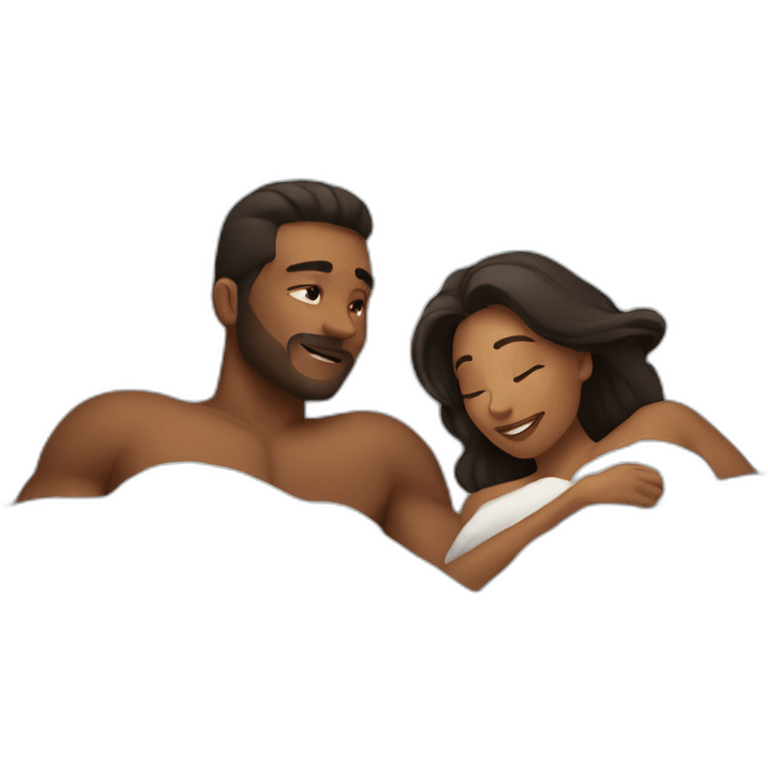 Woman and man cuddling in bed emoji