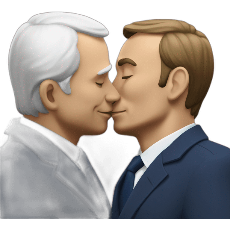 Vladimir Poutine and Emanuel Macron kissing emoji