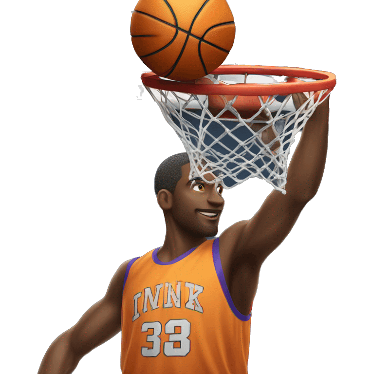 basketball  player dunking ball into in basketball net emoji